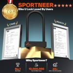 Sportneer Bike Lock - 16mm Shackle Heavy Duty Anti Theft Bike U Lock with 3 Keys - Bicycle U-Locks with Sturdy Mounting Bracket for Bike Scooter Gate, Size 8.7''x5.9'', Weight 2.45lbs