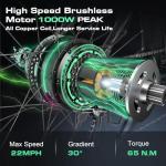 Vivi Electric Bike for Adults, 27.5" Electric Mountain Bike, Peak 1000W Ebike 22MPH Electric Bike with 48V 499.2WH Battery, Up to 50 Miles, 21 Speed Adult Electric Bicycles, SGS Certified to UL2849