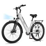 Qlife Cityone 48V Step-Through Electric Bike for Adults & Teens, Long-Range Commuter Ebike, Up to 25 MPH Faster Ride, Extended Battery, 26-Inch Tires, 7-Speed, White