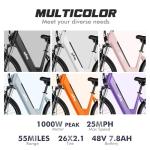 Qlife Cityone 48V Step-Through Electric Bike for Adults & Teens, Long-Range Commuter Ebike, Up to 25 MPH Faster Ride, Extended Battery, 26-Inch Tires, 7-Speed, White