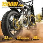 HiKeep Electric Bike for Adults - 1500W Peak Motor, 48V15Ah Battery, 25MPH Fat Tire Ebike with Dual Suspension, 16 × 3.0 Inch All-Terrain Tires, Dual Mechanical Disc Brake, Safety Tested to UL 2849