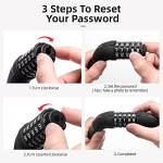 ROCKBROS Bike Lock 5 Digit Cable Lock Lightweight Bicycle Lock Bike Lock Combination Portable Lock for Bike 22inch Black