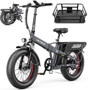Heybike Mars 2.0 Foldable Electric Bike for Adults,1800W Peak Motor 100N.M Torque Ebike,20*4'' Fat Tire E Bike with 70+Miles Long Range,624WH Removable Battery for Beach,Commuting,Snow,Shock Absorber