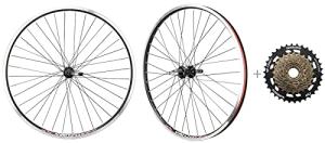 CyclingDeal MTB Bicycle Double Wall Rims 26" Wheelset - Front & Rear Mountain Bike Wheels - Compatible with Shimano MF-TZ500 Freewheel - 7 Speed