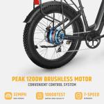 VELOWAVE Electric Bike 26" Fat Tire Ebike Electric Bike for Adults with Peak 1200W Brushless Motor 47.79V 14.4AH Removable LG Cell Battery Step-Thru E Bike Shimano 7-Speed with Lock& Bell