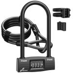 Sportneer Bike Lock: 14mm Keyless Combination U Lock with 5ft Security Steel Cable - Heavy Duty Anti Theft Shackle Bicycle U-Locks with Mounting Bracket for Bike Scooter Door, Size 9.05''x4.9''