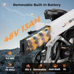 Jasion X-Hunter Foldable Electric Bike, 1400W Peak Motor, 30MPH Max Speed 70+ Miles, 48V 13AH Removable Battery, Full Suspension System, 20''*4.0 Fat Tire Ebike For Adults, 7-Speed Bicycle with Basket