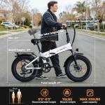 Jasion X-Hunter Foldable Electric Bike, 1400W Peak Motor, 30MPH Max Speed 70+ Miles, 48V 13AH Removable Battery, Full Suspension System, 20''*4.0 Fat Tire Ebike For Adults, 7-Speed Bicycle with Basket