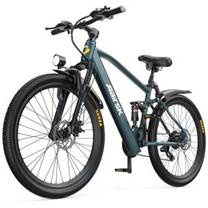 Aairsk Electric Bike 24", 23Mph Speed 13Ah Battery & 750W Peak Motor, 21-Speed & Dual Suspension, Max Range 40 Miles, Electric Mountain Bicycle for Adults (24 Inch GT900, Cyan)