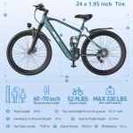 Aairsk Electric Bike 24", 23Mph Speed 13Ah Battery & 750W Peak Motor, 21-Speed & Dual Suspension, Max Range 40 Miles, Electric Mountain Bicycle for Adults (24 Inch GT900, Cyan)
