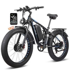 E·Bycco 6000W Peak Dual Motor Electric Bike for Adults, 52V 32AH Battery, Max 40-45MPH &100Miles, Full Suspension, Hydraulic Brake, Fat Tire E-Bikes for Men Women (Blue/Black, 26in)