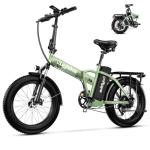 Foldable Electric Bike for Adults, 30+MPH, 48V 20Ah Removable Battery up to 80Miles, 20" Fat Tire 1000W Dirt Ebike Adult Electric Bicycle for City Commute Beach Mountain Flat Tube E Bike Grass-green