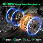 Foldable Electric Bike for Adults, 30+MPH, 48V 20Ah Removable Battery up to 80Miles, 20" Fat Tire 1000W Dirt Ebike Adult Electric Bicycle for City Commute Beach Mountain Flat Tube E Bike Grass-green