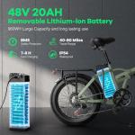 Foldable Electric Bike for Adults, 30+MPH, 48V 20Ah Removable Battery up to 80Miles, 20" Fat Tire 1000W Dirt Ebike Adult Electric Bicycle for City Commute Beach Mountain Flat Tube E Bike Grass-green