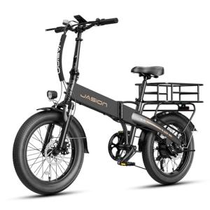 Jasion EB6 Foldable Electric Bike for Adults, 1000W Peak Motor 23 MPH E Bike, 20" Fat Tire Electric Bicycle with Built-in 48V Battery, Up to 45 Miles Range, Aluminum Frame EBS EBike for Commuting-BHK