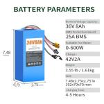 SOLLVIE 36V/48V 8Ah 20Ah Lithium Battery Pack Built-in 30A BMS, Includes 2A Charger, XT60 SM Connector, Rechargeable Battery for DIY Projects