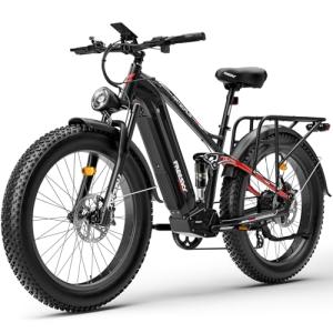 FREESKY 3000W Electric Bike for Adults, 37MPH & 95Miles Range, Dirt All-Terrain Electric Bicycle, 48V 25Ah Removable Battery,26" Fat Tire Full Suspension Mountain Ebike (Standard)