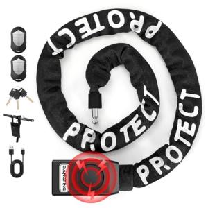 BANGTING 4FT Smart Alarm Bike Lock - 110dB Remote-Controlled Siren & 8mm Anti-Theft Chain with Key for Bicycle, E-Bike, Scooter, Motorcycle (Black)