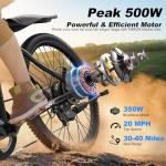 VARUN Electric Bike - Ebikes for Adults Peak 500W 20MPH Up to 40Mile Commuter Ebike with Removable Battery, Electric Mountain Bike with 7-Speed Front Fork Suspension and Dual Disc Brakes