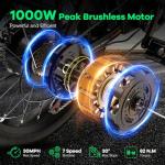 Foldable Electric Bike for Adults, 30+MPH, 48V 20Ah Removable Battery up to 80Miles, 20" Fat Tire 1000W Dirt Ebike Adult Electric Bicycle for City Commute Beach Mountain Flat Tube E Bike Black