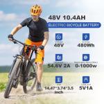 UAZ 36V 48V 52V Ebike Battery 5 Pin 10.4AH 15.6AH 20AH with 40A BMS, Safe Lock, LED Indicator Light, USB Port, for 250-1500W Motor E-Bike, Scooter, Electric Bicycle (48V10.4AH-5PIN)