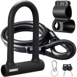Corki Bike Lock Heavy Duty Anti Theft U Lock with 5ft Security Cable and Keys 17mm Schackle Electric Scooter Lock, Bicycle Lock with Mounting Bracket for Ebike Motorcycle -Black