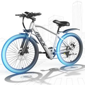 X-koala 26" Electric Bike for Adults Teens Ebike with 4 Modes & 7-Speed,UL2849 Certified,1200W Peak Motor,28Mph & 50Miles,Internal Battery,Shock Absorber,City Commuter (Silver-10Ah Battery)