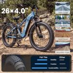 ESKUTE Electric Bike for Adults - 48V20.8Ah Battery Ebike up to 80 Miles, Peak 1500W Brushless Motor, 32MPH, 26x4.0 Fat Tire Step-Over Mountain Ebike, Full Suspensions E-Bike， Blue