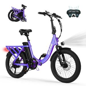 ACTBEST Mars Electric Bike for Adults, 20'' Fat Tire Folding Ebike with Peak 1200W Motor, 7 Speed 28MPH, 48V 499Wh Removable Battery Max Range 55 Miles, Foldable Electric Bicycle，Purple