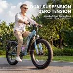 ESKUTE Electric Bike for Adults - 48V20.8Ah Battery Ebike up to 80 Miles, Peak 1500W Brushless Motor, 32MPH, 26x4.0 Fat Tire Step-Over Mountain Ebike, Full Suspensions E-Bike， Blue