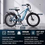 ESKUTE Electric Bike for Adults - 48V20.8Ah Battery Ebike up to 80 Miles, Peak 1500W Brushless Motor, 32MPH, 26x4.0 Fat Tire Step-Over Mountain Ebike, Full Suspensions E-Bike， Blue
