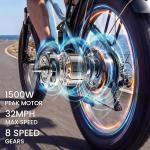 ESKUTE Electric Bike for Adults - 48V20.8Ah Battery Ebike up to 80 Miles, Peak 1500W Brushless Motor, 32MPH, 26x4.0 Fat Tire Step-Over Mountain Ebike, Full Suspensions E-Bike， Blue