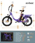 ACTBEST Mars Electric Bike for Adults, 20'' Fat Tire Folding Ebike with Peak 1200W Motor, 7 Speed 28MPH, 48V 499Wh Removable Battery Max Range 55 Miles, Foldable Electric Bicycle，Purple