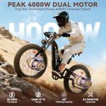 FREESKY 4000W Dual Motor Electric Bike for Adults, 48V 30AH Battery 120Miles Range, 40+MPH AWD Fast E-Bike, 26" Fat Tire Full Suspension Off-Road Mountain E Bike, Black