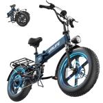 URLIFE Folding Electric Bike for Adults, 48V 13AH, 20" x 4" Fat Tire, Full Suspension with Quad-Link Shock Absorption, LED Display, 7-Speed, 60-80 Miles, UL2849 (Folding, Klein Blue)
