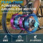 ZNH Electric Bike for Adults, 750W Peak Electric Mountain Bike with 48V 13Ah Removable Battery, 20MPH Brushless Motor Up to 50 Miles, Suspension Fork, 26'' Fat Tire Commuter Ebike, Black