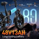 URLIFE Folding Electric Bike for Adults, 48V 13AH, 20" x 4" Fat Tire, Full Suspension with Quad-Link Shock Absorption, LED Display, 7-Speed, 60-80 Miles, UL2849 (Folding, Klein Blue)