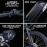 ZNH Electric Bike for Adults, 750W Peak Electric Mountain Bike with 48V 13Ah Removable Battery, 20MPH Brushless Motor Up to 50 Miles, Suspension Fork, 26'' Fat Tire Commuter Ebike, Black