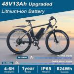 ZNH Electric Bike for Adults, 750W Peak Electric Mountain Bike with 48V 13Ah Removable Battery, 20MPH Brushless Motor Up to 50 Miles, Suspension Fork, 26'' Fat Tire Commuter Ebike, Black