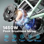 Electric Bike for Adults, 20"x 4" Fat Tire 35MPH Cargo Ebike, 1450W Peak Cargo Ebike with 48V 20AH Removable 960WH Battery, 80 Miles Max Range 2 Seater 7-Speed Step-Thru Electric Bicycle Green