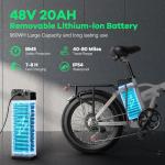 Foldable Electric Bike for Adults, 30+MPH, 48V 20Ah Removable Battery up to 80Miles, 20" Fat Tire 1000W Dirt Ebike Adult Electric Bicycle for City Mountain Flat Tube E Bike White with Rear Basket