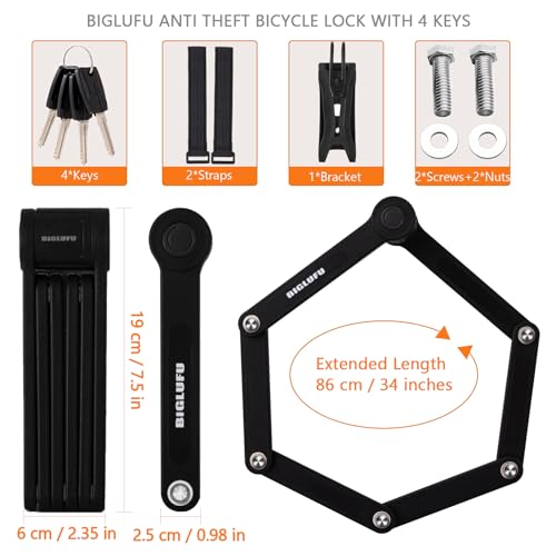 Biglufu Heavy Duty Folding Bicycle Lock with Keys
