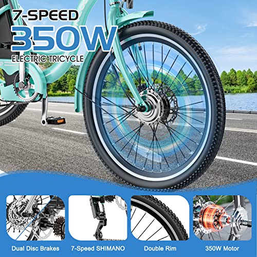 MOONCOOL 350W Electric Tricycle: 7 Speeds, Large Basket