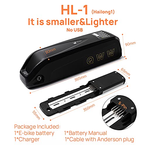 QWW 48V 10AH eBike Battery Pack for 100W - 1100W Motor Kit