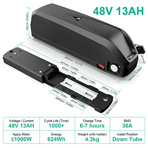 48V Lithium Ebike Battery for 1000W/750W/500W Motor