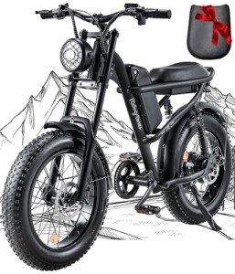 Riding'times 1500W Electric Bike for Adults Full Suspension, Long Seat Dirt Bike with 20" Fat Tire, Max 28/31MPH & 37-150 Miles, 15.6/20.4/31.2AH Battery, Moped Style Ebike for Snow, Mountains, Road