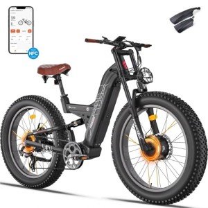 FREESKY Upgraded Dual 2000W Motor Electric Mountain Bike for Adults 38+MPH, 1440 wh Battery, 26" Fat Tire Full Suspension Hydraulic Disc Brake Ebike, Beach Off-Road Mountain E-Bike Black
