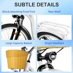 NAKTO Electric Bike for Adult Electric Bicycle 350W Ebike 45Miles 26" City Commuter Ebike Step Thru Ebikes High Brushless Motor Electric Cruiser Bike with Basket for Female Male, UL 2849 Certified