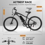 ACTBEST Race Electric Bike for Adults 21-Speed 27.5" Ebike, Up to 28MPH, Peak 1000W Brushless Motor, Removable Battery, Commuting Mountain Electric Bicycle with Fork Suspension,B