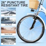 NAKTO Electric Bike for Adult Electric Bicycle 350W Ebike 45Miles 26" City Commuter Ebike Step Thru Ebikes High Brushless Motor Electric Cruiser Bike with Basket for Female Male, UL 2849 Certified